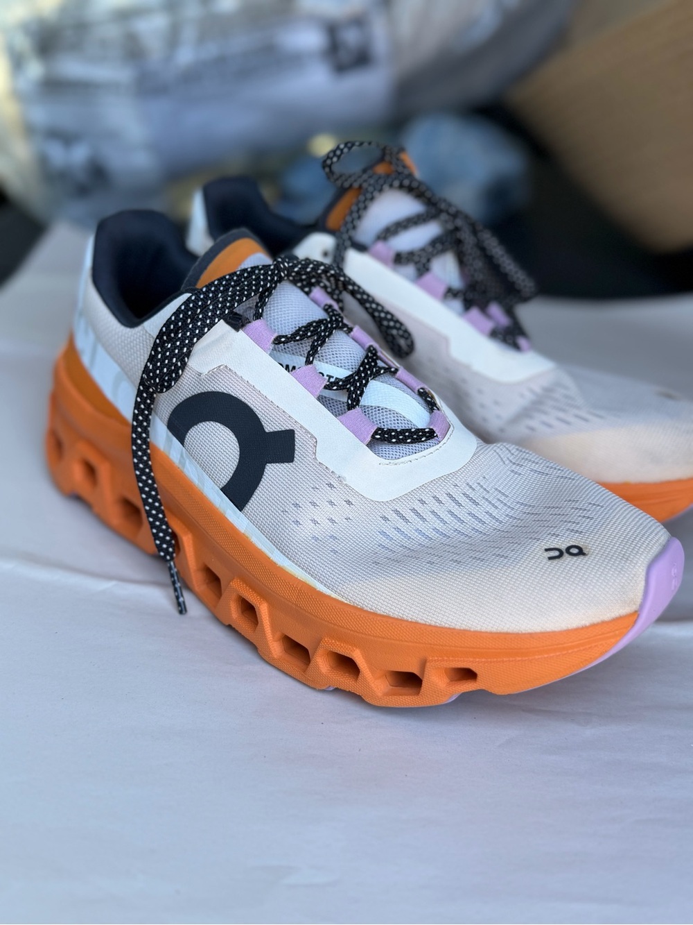 On Running Cloudmonster Women’s Running Shoes - White & Orange - Picture 2 of 5